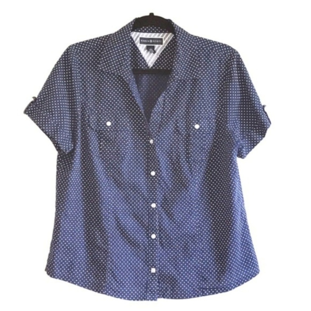 Karen Scott Blue White Classic Button Down